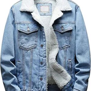 Men's Lapel Sherpa Fleece Lined Thicken Denim Jean Trucker Jacket Coats