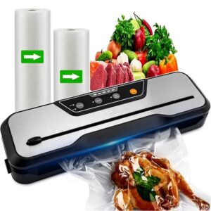 Food Vacuum Sealer Machine with 2 Rolls Food Vacuum Sealer Bags;   Food Storage Saver Dry & Moist Food Modes;  Led Indicator Lights;  Easy to Clean;  Compact Design