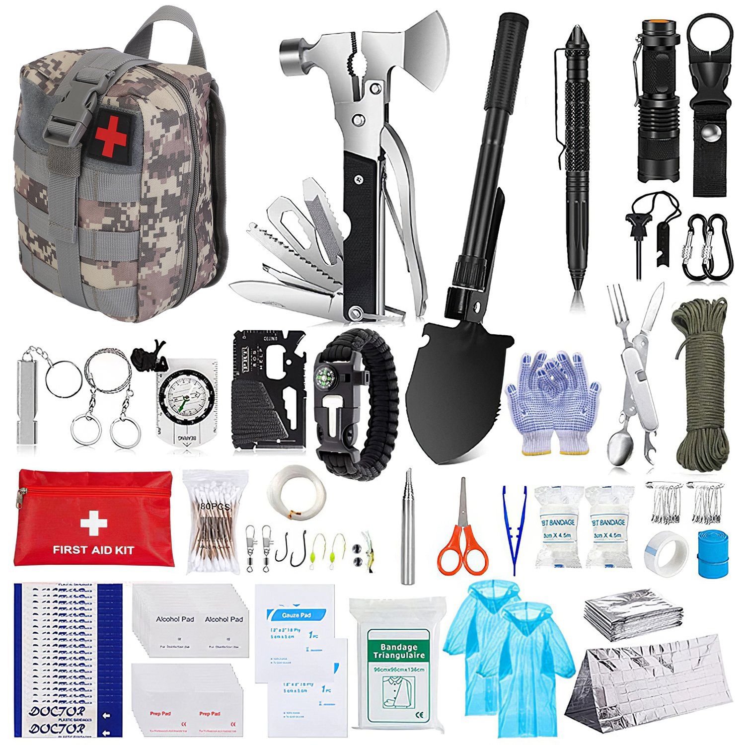 125Pcs Survival Kits Professional Emergency Survival Gear Tactical First Aid Kit Supplies for Outdoor Adventure Camping Hiking Hunting - Image 10