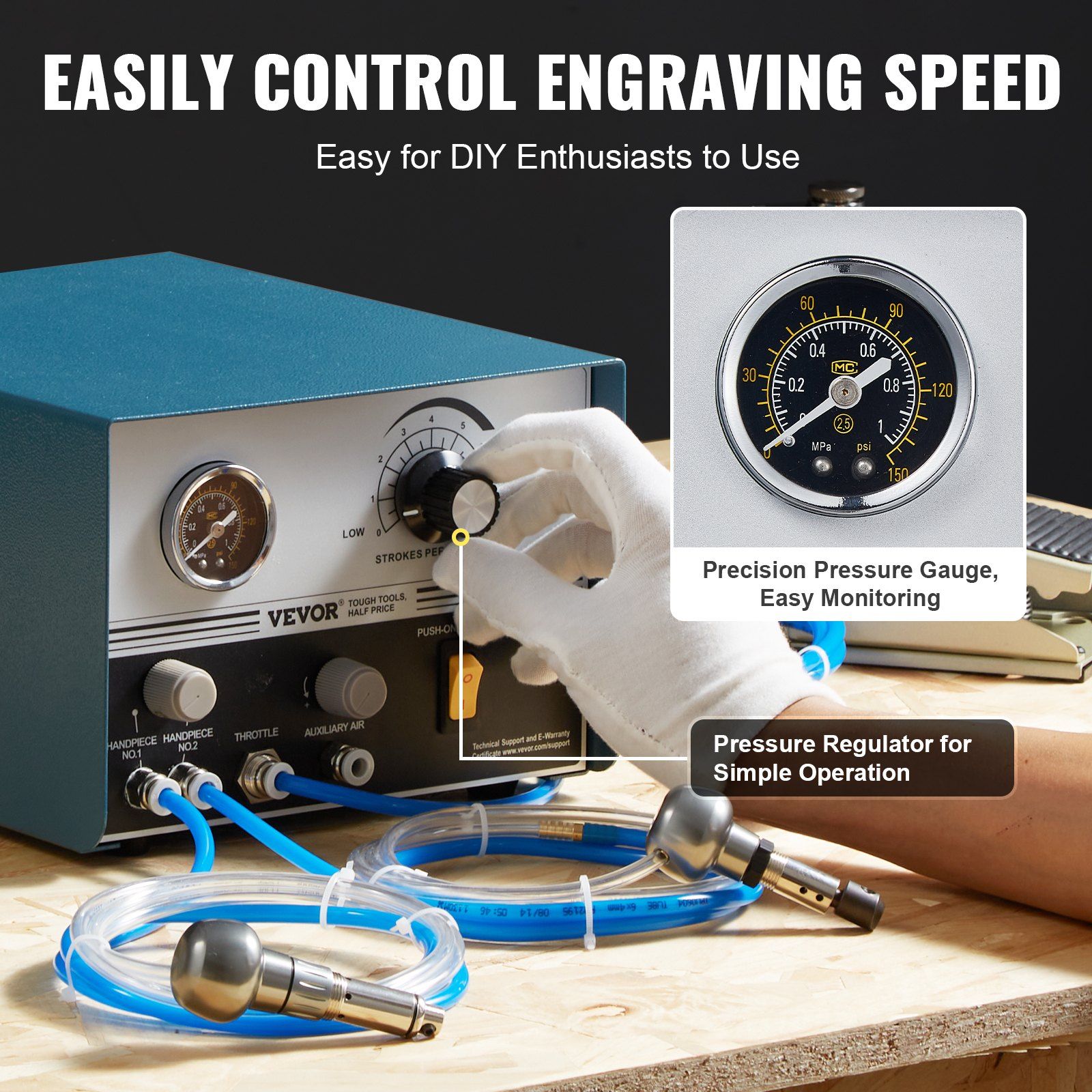VEVOR Pneumatic Engraver 1200-6000 RPM Dual Ended Pneumatic Engraving Machine - Image 4