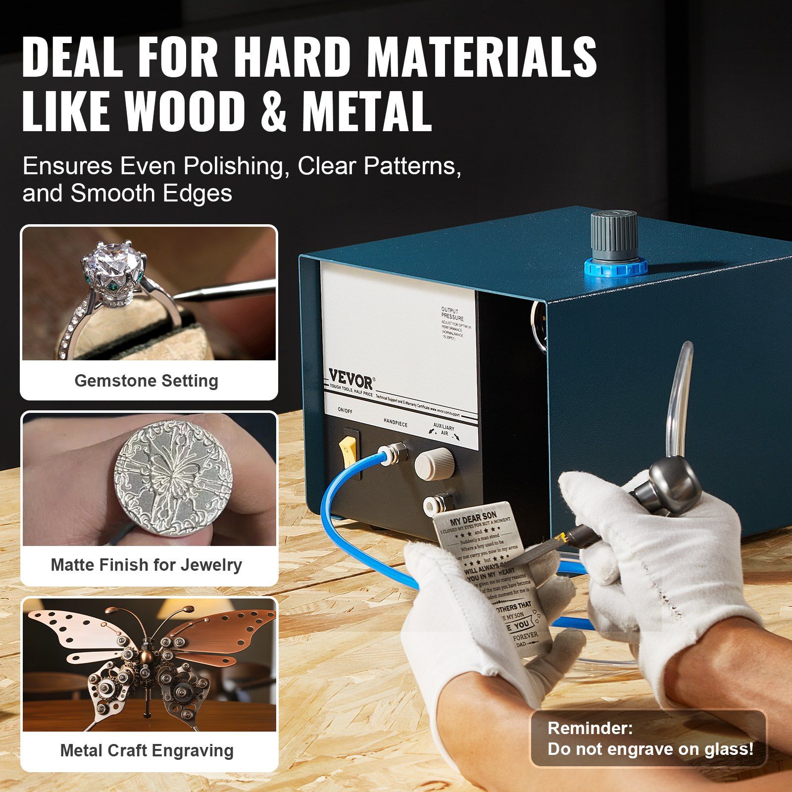 VEVOR Pneumatic Engraver 2800 RPM 80W Single Ended Pneumatic Engraving Machine - Image 3