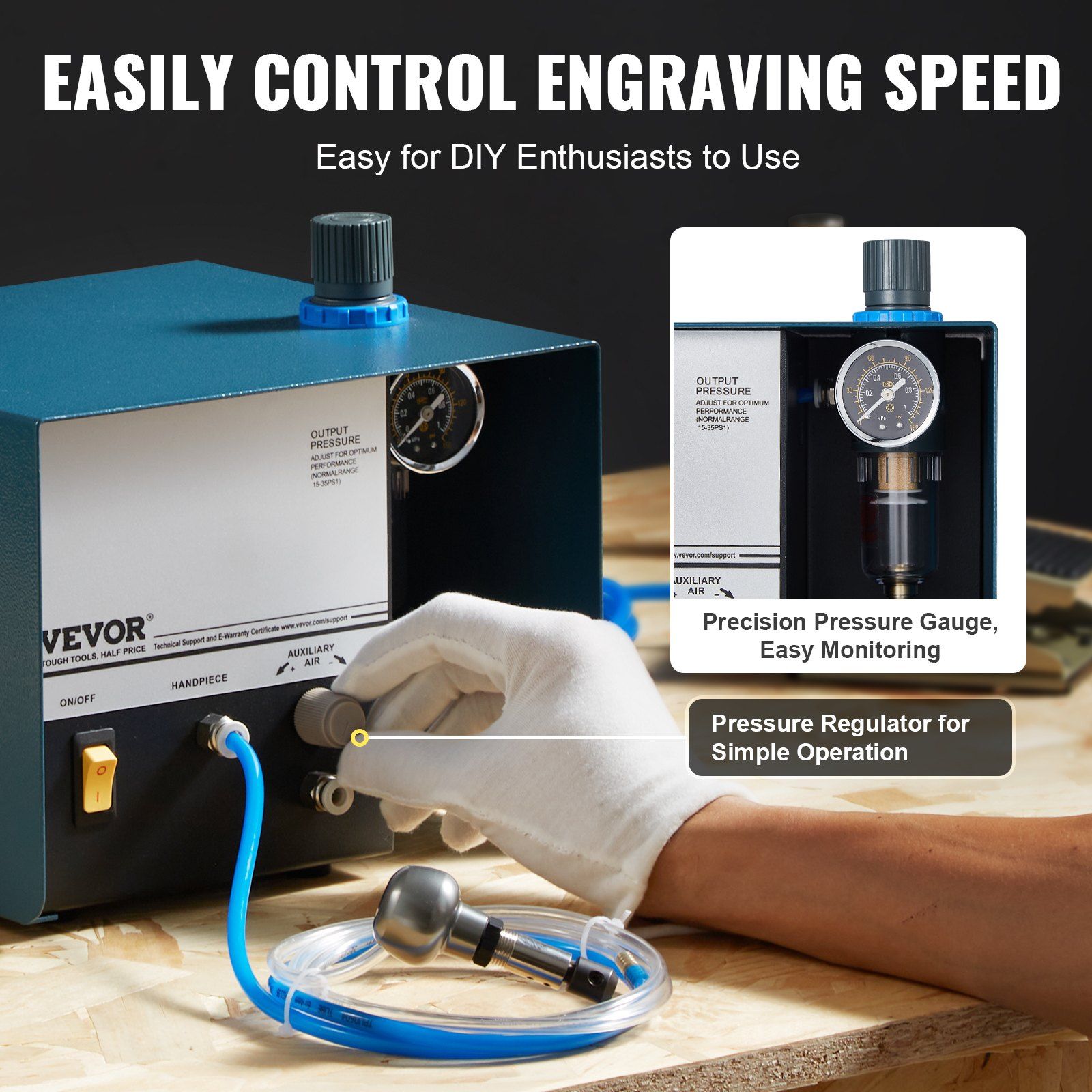 VEVOR Pneumatic Engraver 2800 RPM 80W Single Ended Pneumatic Engraving Machine - Image 4