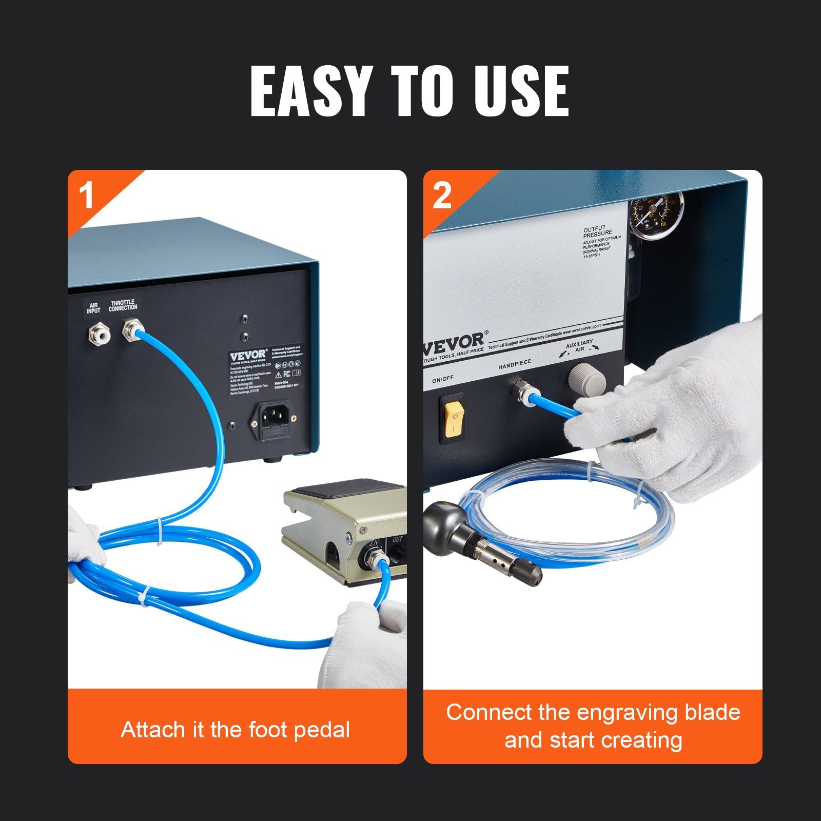 VEVOR Pneumatic Engraver 2800 RPM 80W Single Ended Pneumatic Engraving Machine - Image 6