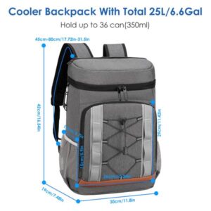 Cooler Backpack 36 Can Leakproof Insulated Cooler Backpack With 25L-6.6Gal For Picnic Camping Beach Hiking Fishing Travel
