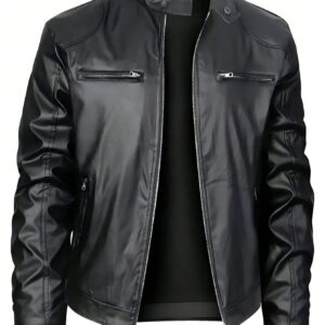 Men's Stand-up Collar Leather Jacket Business Casual Jacket