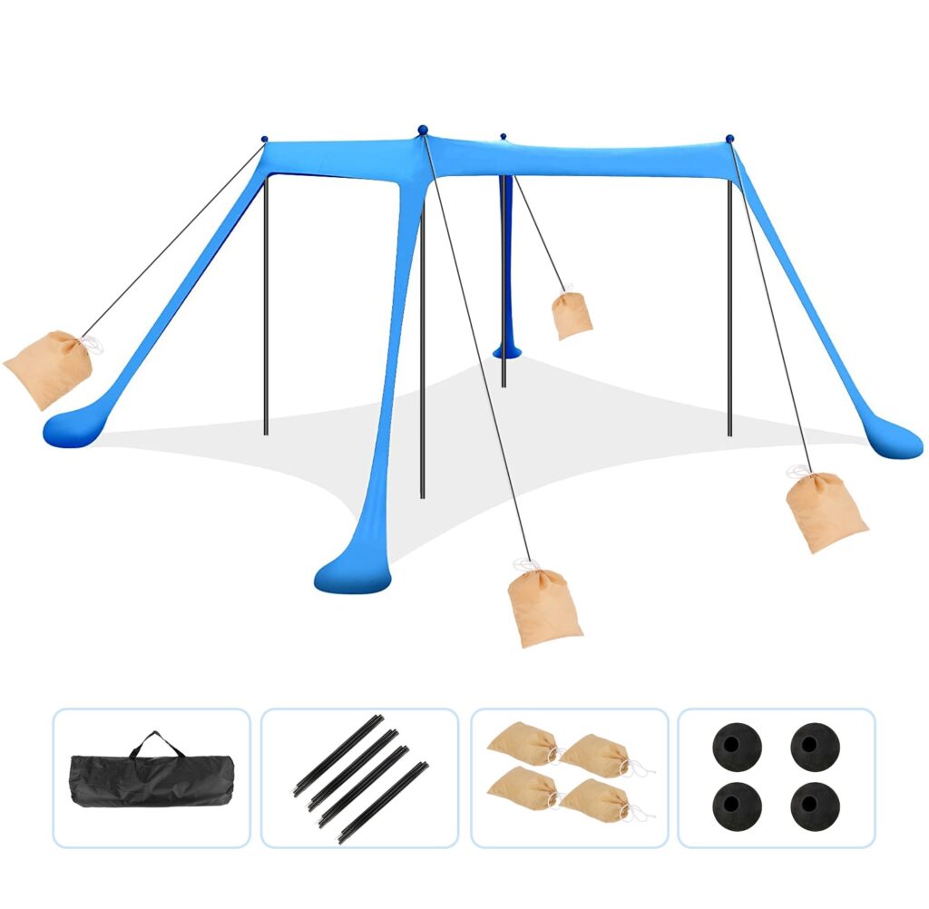 1Pc 5-8 Person Beach Tent Sun Shelter Canopy 10x10x6.6ft With Sandbag Foldable Poles Carry Bag UPF50 For Camping Trip Fishing Picnic Fedex Shippi