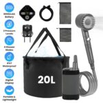 1Pc Portable Shower For Camping Include IPX7 Waterproof 6000mAh Rechargeable Shower Filtered Shower Head 5.3Gallon Foldable Bucket For Hiking Bea