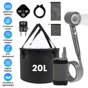 1Pc Portable Shower For Camping Include IPX7 Waterproof 6000mAh Rechargeable Shower Filtered Shower Head 5.3Gallon Foldable Bucket For Hiking Bea