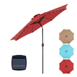10ft Solar Polyester 32 LED Lighted Patio Umbrella With Tilt Adjustment And UV-Resistant Fabric