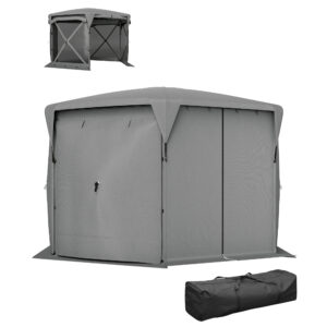 11 X 11ft  Up Gazebo Screen Tent With Removable Roof Cover, Roll-up Wind Panels For Camping, Backyard, Dark Gray