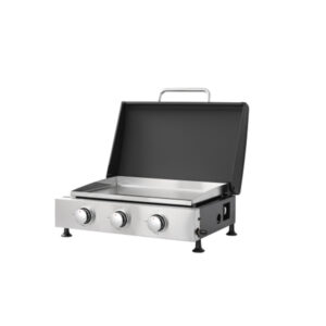 3Burner Propane Gas Grill And SS Plancha 2in1 BBQ & Griddle, Cast Iron Grate, Enamel Body, Compatible With 16oz Camping Tanks & 20lbs Backyard T