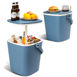 Outdoor Cooler Table, 4 Gallon Portable Cooler Side Table With Handle, Bottle Opener And Lift Top Lid, All-Weather Resistant Patio Cooler Ice Coo