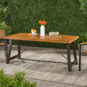 Outdoor Lovewood Metal Base Dining Table, Teak Wood