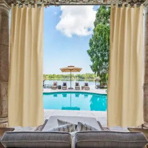 Outdoor Privacy Waterproof Fabric Mildew Resistant Tab Top Window Curtain 50 W X 120 L Beige