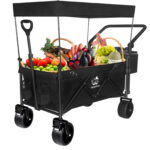 Collapsible Wagon 140L Wagons Carts Foldable With Removable Canopy, Folding Wagon Cart With Wheels For All-Terrain With Brake, Foldable Wagon Wit