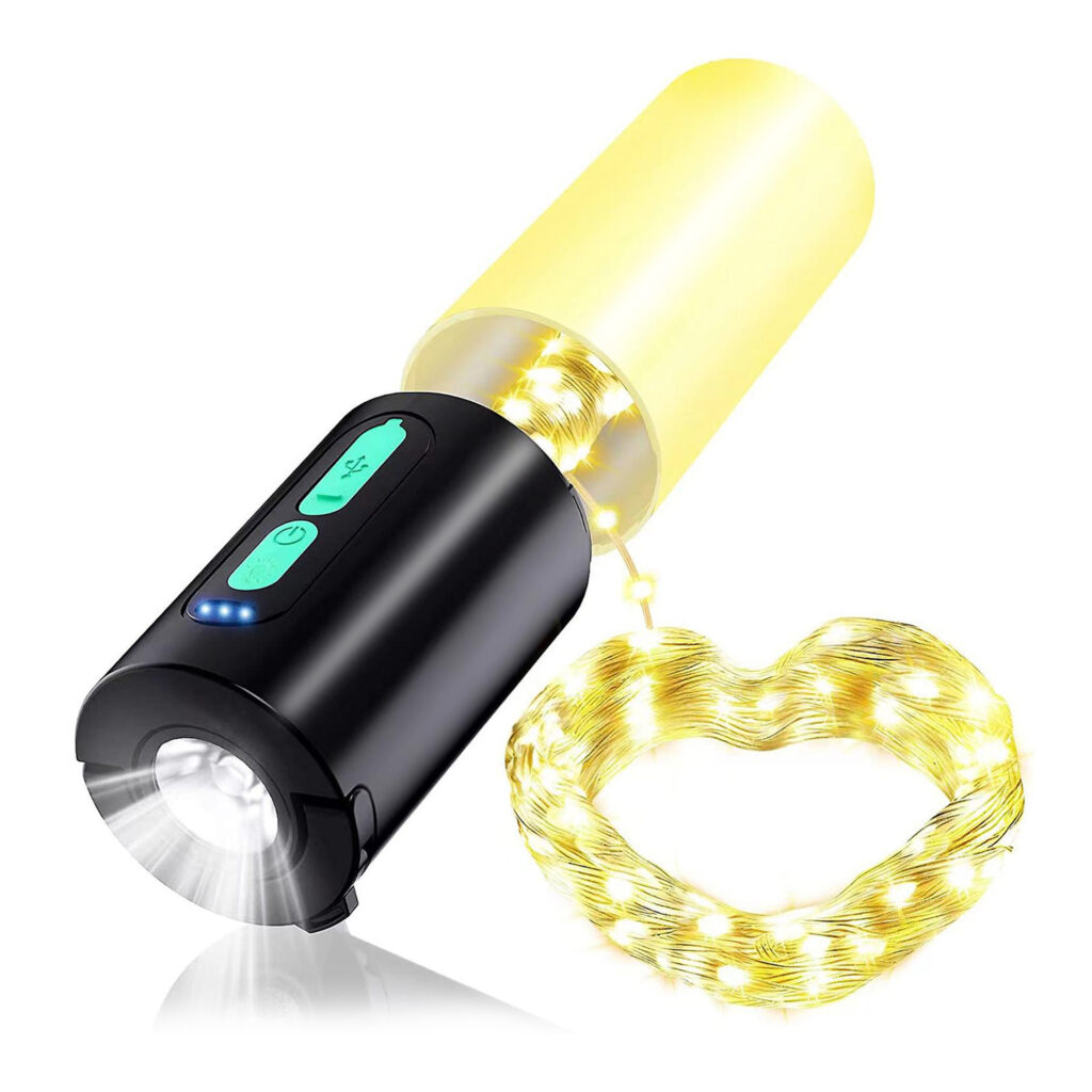 1Pc 4 In 1 Rechargeable Camping String Light IP44 Waterproof Camping Lantern With 33Ft String Light 7 Light Modes Emergency Power Bank Carry Bag