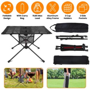 1Pc Portable Folding Camping Table Foldable Beach Table Aluminum Alloy Frame With 2 Cup Holders 2 Side Pockets Carry Bag For Picnic Camping Hikin