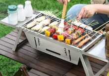 1 Set 3 In 1 Foldable Charcoal Grill Fire Pit Slow Cooker 2-3 People Portable Camping Grill Stainless Steel BBQ Grill For Camping Tailgating Yard