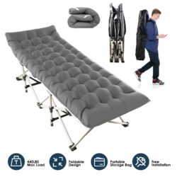 1Pc Folding Camping Cot Portable Sleeping Camping Bed Collapsible Travel Camp Cots Guest Bed Cot With 2-Sided Soft Pad 440LBS Max Load