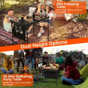 35.43x23.62x26in Foldable Camping Table Collapsible Picnic Aluminum Alloy Grill Stand 66LBS Max Load Height Adjustable BBQ Table With Adjustable
