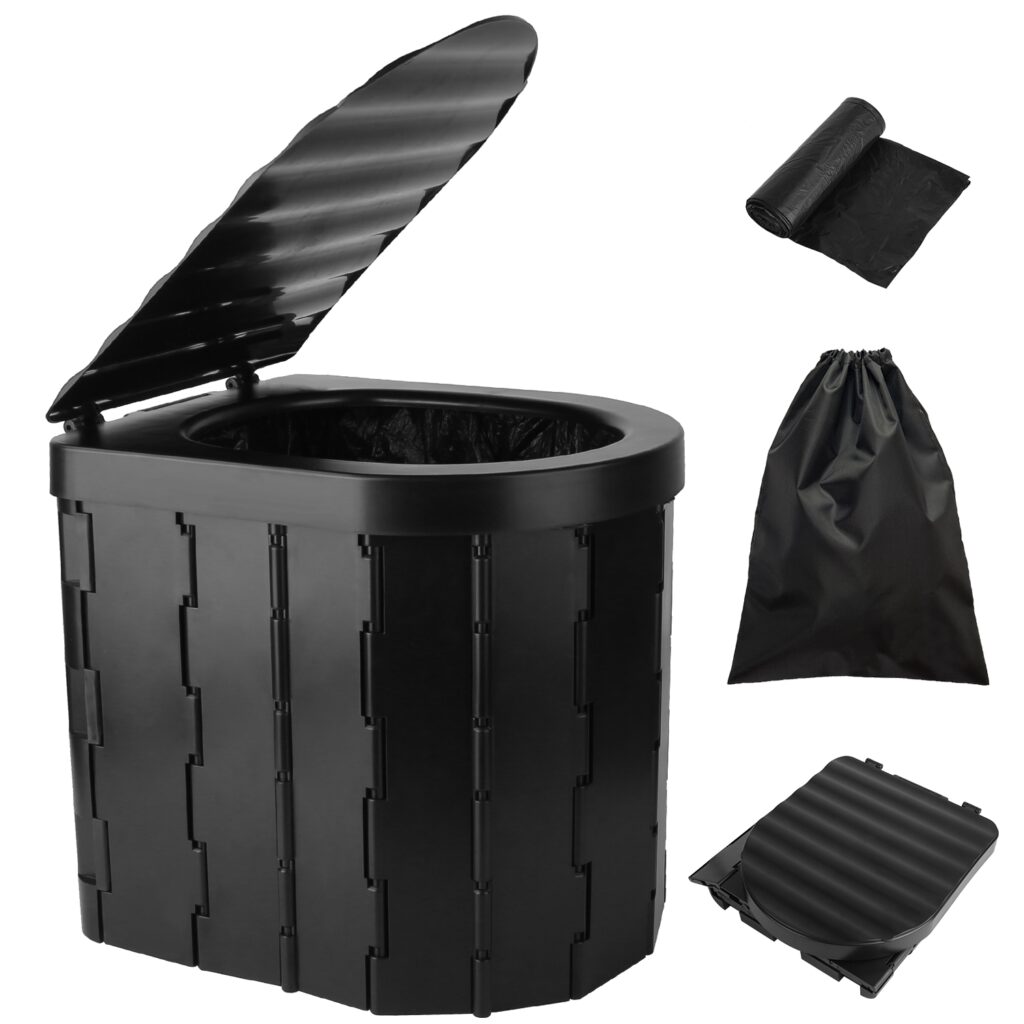 1Pc Foldable Emergency Toilet Portable Porta Potty For Car Travel Camping Boating Hiking Cleanable Travel Commode With Lid Carry Bag 1 Roll Garba