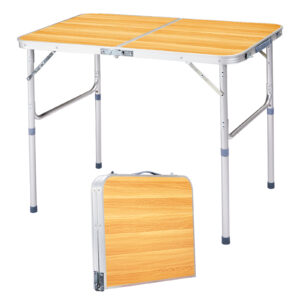 3ft Wood Grain Outdoor Folding Table Aluminum Alloy Rectangular 50kg Two Fold Tabletop