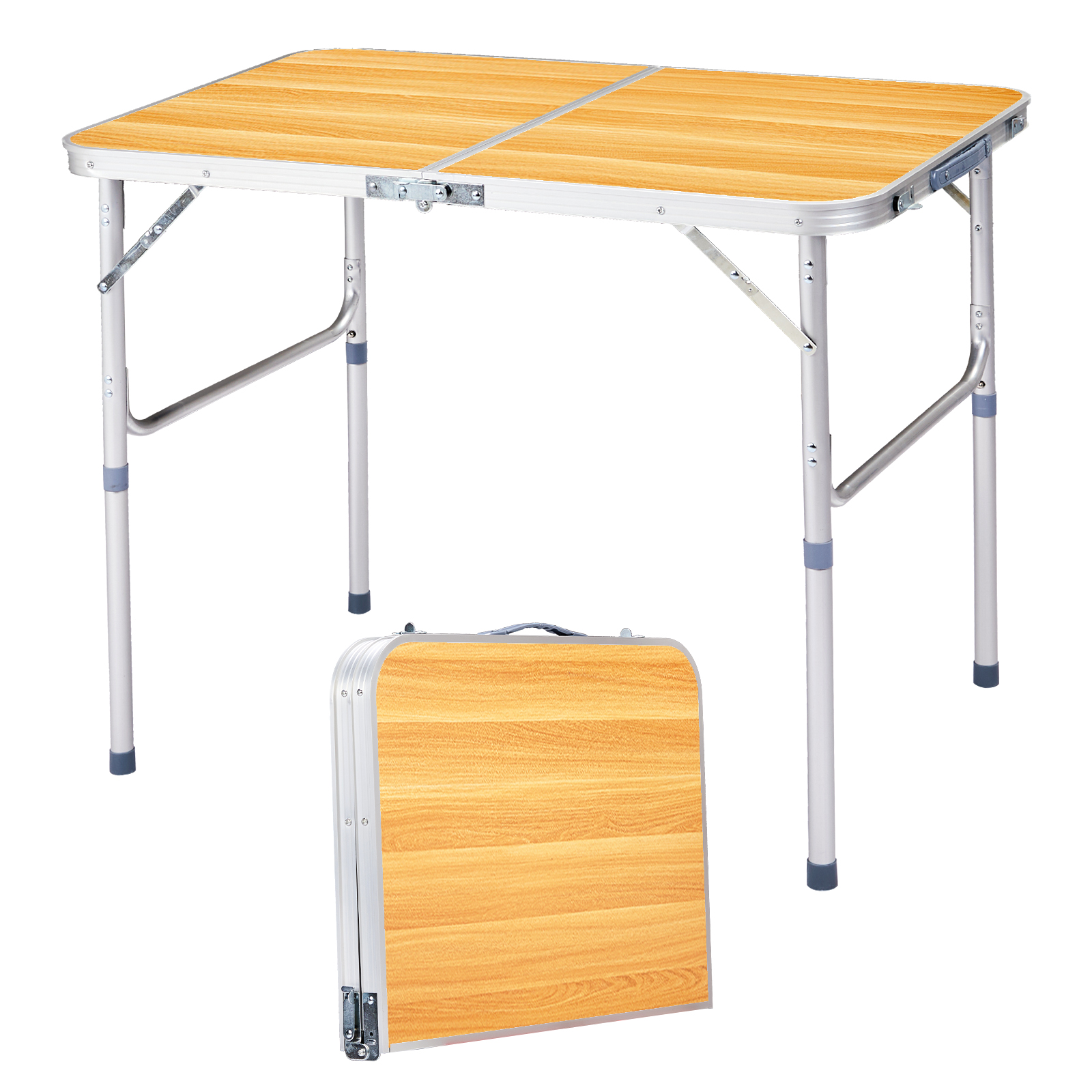 3ft Wood Grain Outdoor Folding Table Aluminum Alloy Rectangular 50kg Two Fold Tabletop