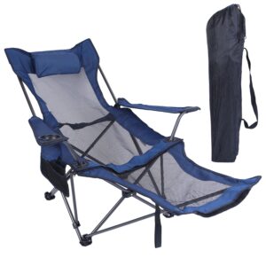 1Pc Foldable Camping Chair 330LBS Load Heavy Duty Steel Lawn Chair Collapsible Chair With Reclining Backrest Angle Cup Holder Pillow Side Pocket
