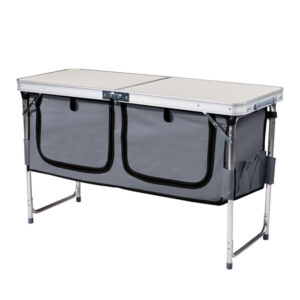 4ft 47cm Wide, Outdoor Folding Table, Aluminum Alloy, Rectangular, Two-fold Tabletop With Gray Cloth Cabinet, 3 Height Adjustments.