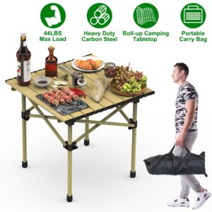 1Pc S Or L Size Options Folding Camping Table Portable Lightweight Carbon Steel Roll-up Picnic BBQ Desk With Carry Bag Heavy Duty For Outdoor Bea