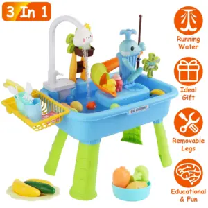 3 In 1 Kitchen Sink Toy With Electric Faucet Water Table Fishing Game Role Play Sink Set Indoor Outdoor For Kids Aged Years Old GPCT5464