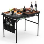 1Pc 35.43x23.62x26in Foldable Camping Table Collapsible Picnic Aluminum Alloy Grill Stand 66LBS Max Load Height Adjustable BBQ Table With Adjusta