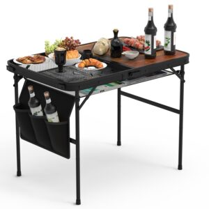 1Pc 35.43x23.62x26in Foldable Camping Table Collapsible Picnic Aluminum Alloy Grill Stand 66LBS Max Load Height Adjustable BBQ Table With Adjusta