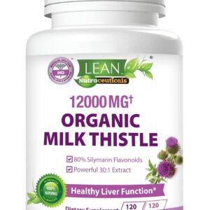 Liver Cleanse Detox & Repair Organic Milk Thistle 12000 Mg 120 Day Support Supplement 30X Seed Extract with Silymarin Pills MD Pure Herbal Kidney