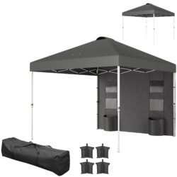 Outsunny 10' x 10' Pop Up Canopy Tent w/ Sidewall, Height Adjustable Instant Sun Shelter w/ Storage Pockets, Dark Gray