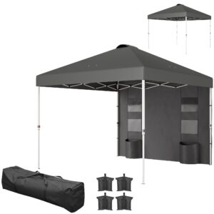 Outsunny 10' x 10' Pop Up Canopy Tent w/ Sidewall, Height Adjustable Instant Sun Shelter w/ Storage Pockets, Dark Gray