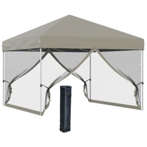 Outsunny 10' x 10' Pop Up Canopy Tent, Tents for Parties with Netting and Wheeled Carry Bag, Height Adjustable, sidewalls