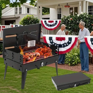 Barbecue Charcoal Grill Folding Portable, Windproof and thickened tool box design, durable, foldable structure lightweight and compact