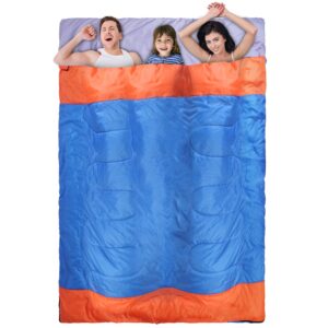 3 People Sleeping Bag for Adult Kids Lightweight Water Resistant Camping Cotton Liner Cold Warm Weather Indoor Outdoor Use 3 Season with Sack for