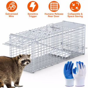 Heavy-Duty Live Animal Trap - 37x14x15 Inch Galvanized Mesh, Sensitive Pedal Trigger & Rear Release Door, Guarded Handle, Foldable Design for Rac