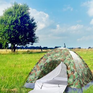 3-4 People Camouflage Portable Camping Tent With Silver Tape And Fiberglass Pole