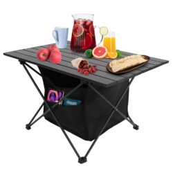 1Pc Foldable Camping Table With Storage Basket Rustproof Portable Aluminum Alloy Roll-Up Camping Table With Carrying Bag For Camping Hiking BBQ P