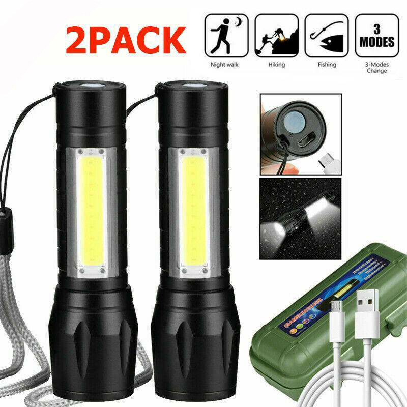 Mini Flashlight LED COB Torch Rechargeable High Lumens Zoomable Adjustable Focus Camping Light 3 Modes For Outdoor Waterproof