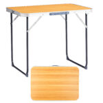 2.3ft Wood Grain Outdoor Folding Table Aluminum Alloy Rectangular 50kg Folding Tabletop